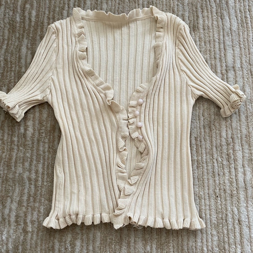 white short sleeve cardigan